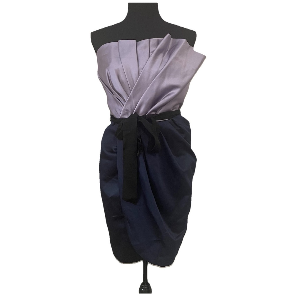WHITE By VERA WANG Womens Sz 10 Short Draped Satin Purple/Navy Bridesmaid Dress